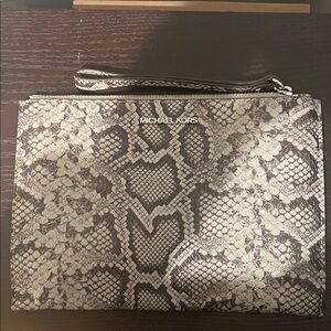 Michael Kors Python Pattern Clutch - Black and Cream